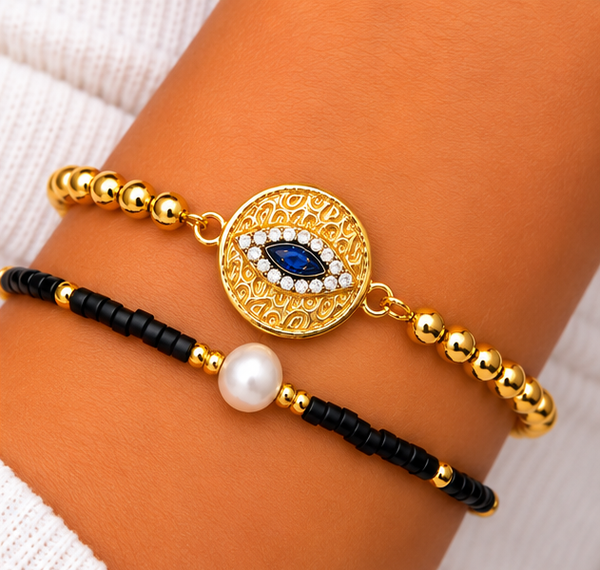 Black Eye Bracelet Set – 18K Gold Plated