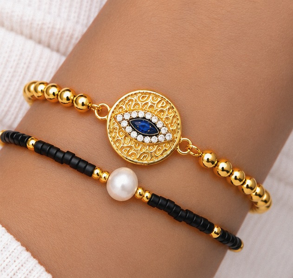 Black Eye Bracelet Set – 18K Gold Plated