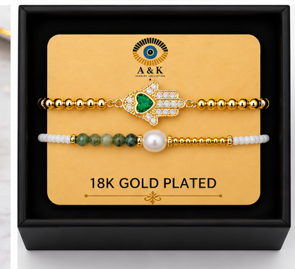 Hamsa Charm Bracelet Set – 18K Gold Plated
