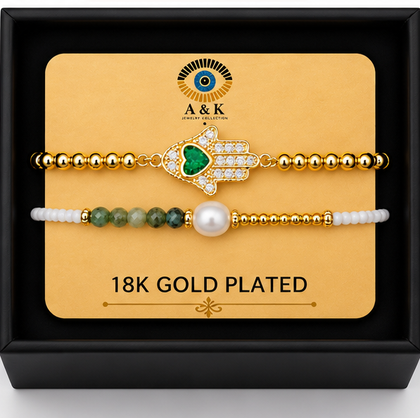 Hamsa Charm Bracelet Set – 18K Gold Plated