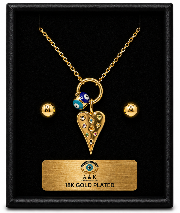 Multicolor Heart Necklace Set – 18K Gold Plated