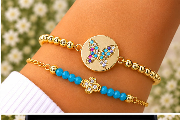 Round Butterfly Charm Bracelet – 18K Gold Plated