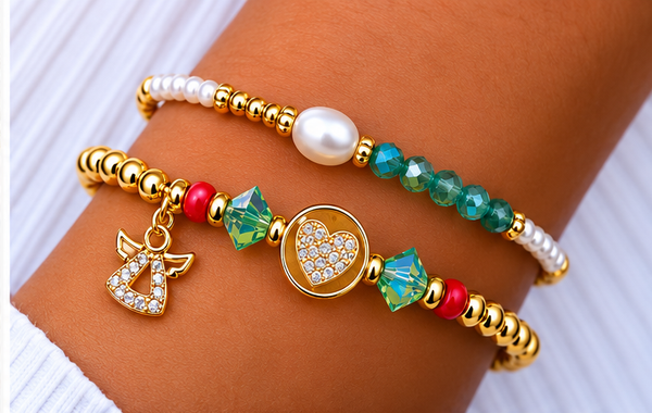 Zircon Heart Bracelet Set – 18K Gold Plated Turquoise