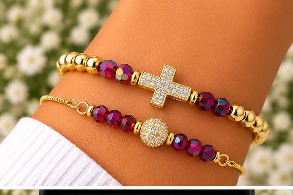Cross Charm Bracelet Set – 18K Gold Plated