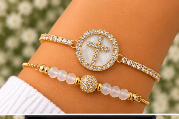 Round Cross Charm Bracelet – 18K Gold Plated
