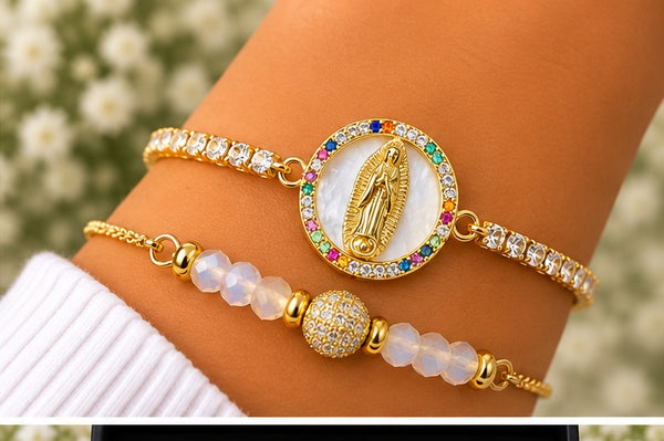 Round Madonna Charm Bracelet – 18K Gold Plated