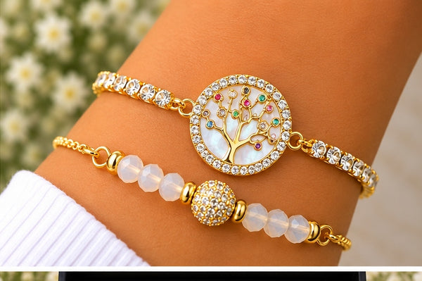 Round Tree of Life Charm Bracelet – 18K Gold Plated