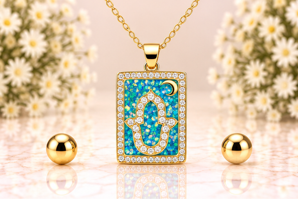 Opal Hamsa Necklace/Earring Set – 18K Gold Plated