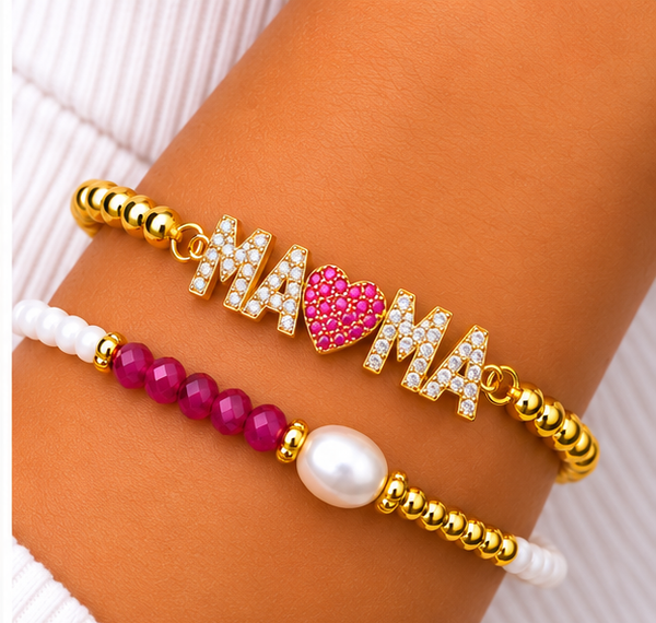 Mama Heart Bracelet Set – 18K Gold Plated