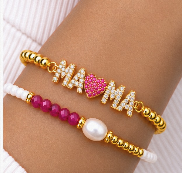 Mama Heart Bracelet Set – 18K Gold Plated