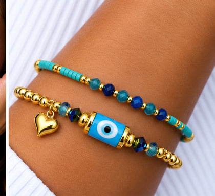 Turkish Evil Eye Bracelet Set – 18K Gold Plated Blue