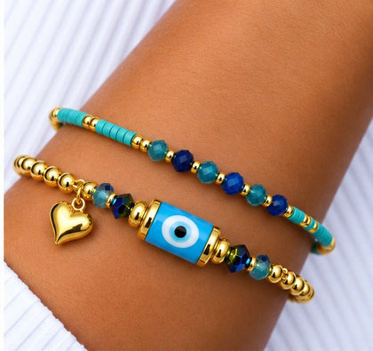Turkish Evil Eye Bracelet Set – 18K Gold Plated Blue