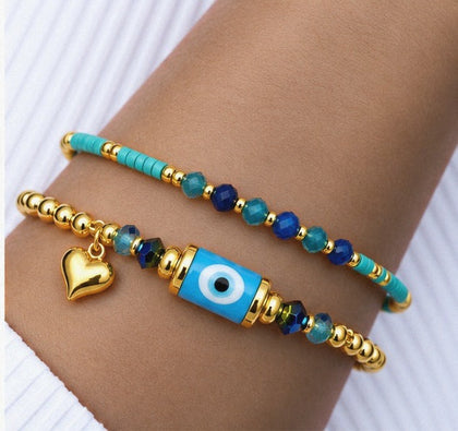 Turkish Evil Eye Bracelet Set – 18K Gold Plated Blue