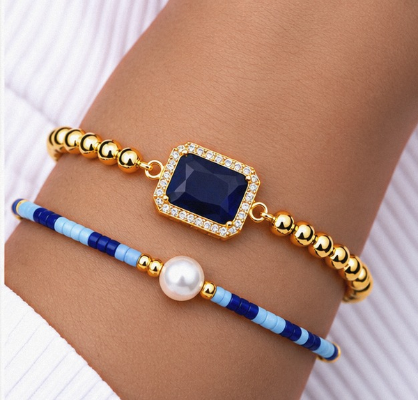 Blue Zircon Bracelet Set – 18K Gold Plated