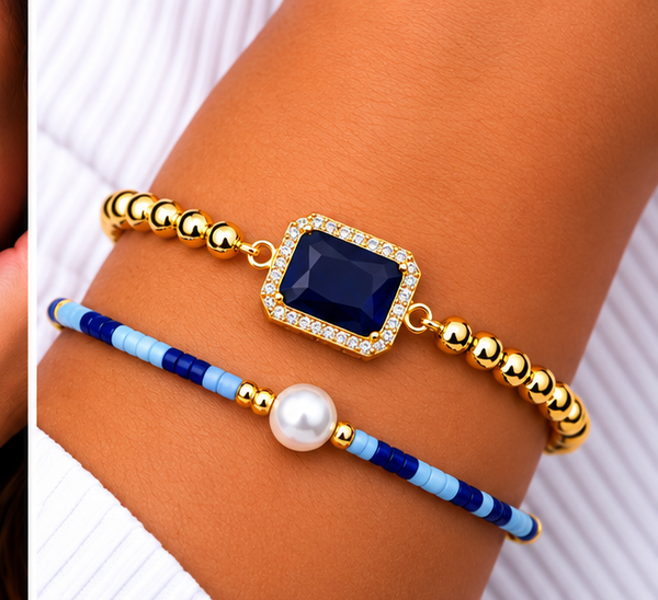 Blue Zircon Bracelet Set – 18K Gold Plated
