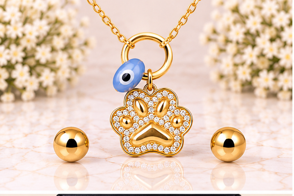 Paw Charm Necklace Set – 18K Gold Plated Blue