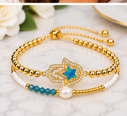 Hamsa and Star Bracelet Set – 18K Gold Plated