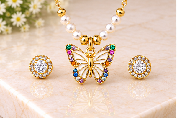 Multicolor Butterfly Necklace Set – 18K Gold Plated