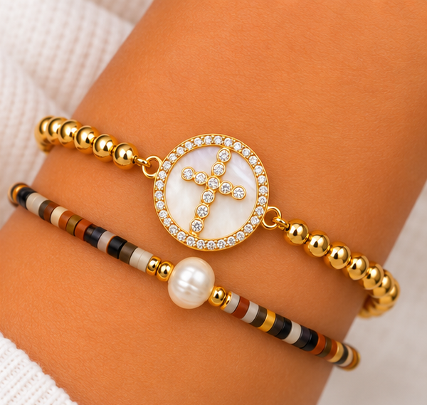 Shell Cross Bracelet Set – 18K Gold Plated