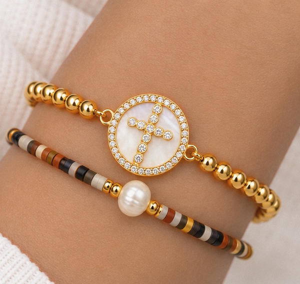 Shell Cross Bracelet Set – 18K Gold Plated