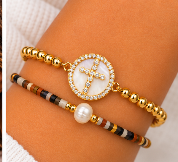 Shell Cross Bracelet Set – 18K Gold Plated