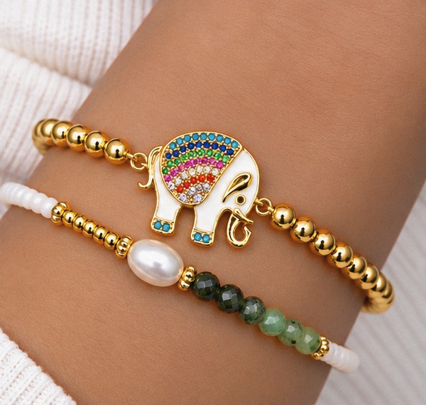 Multicolor Elephant Bracelet Set – 18K Gold Plated
