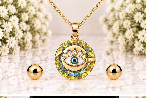 Crystal Eye Necklace Set – 18K Gold Plated Yellow