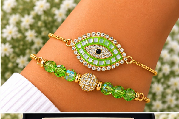 Green Evil Eye Cubic Zirconia Bracelet – 18K Gold Plated