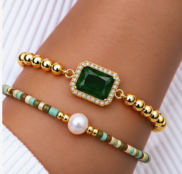 Green Zircon Bracelet Set – 18K Gold Plated