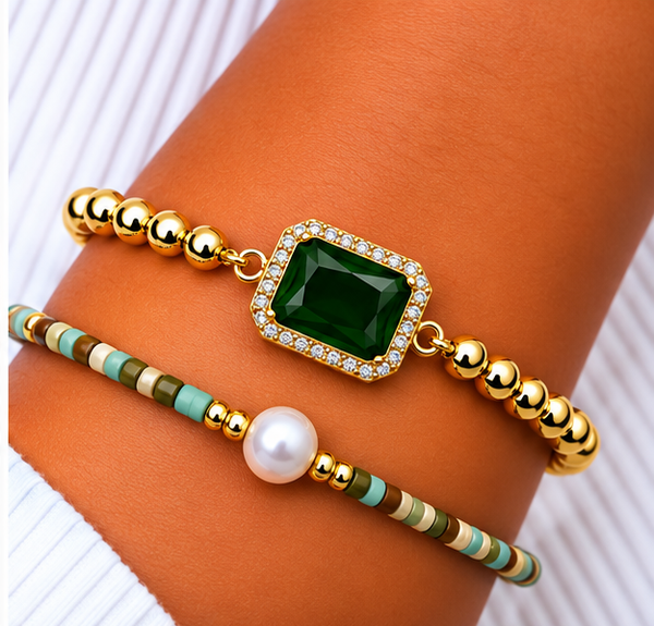 Green Zircon Bracelet Set – 18K Gold Plated