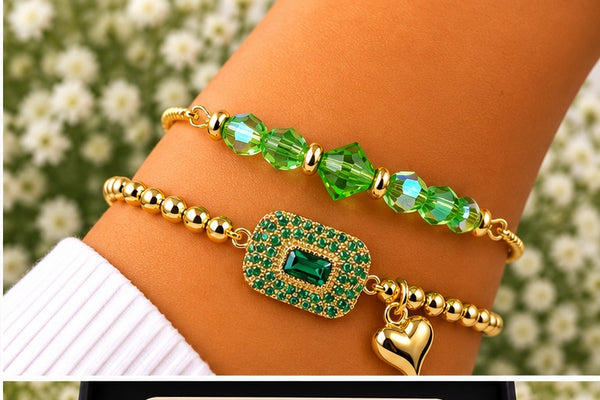 Green Rectangular Cubic Zirconia Bracelet – 18K Gold Plated