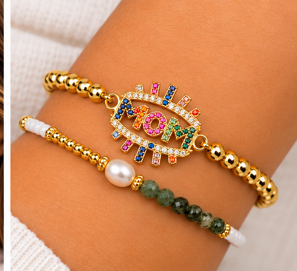 Rainbow Mom Bracelet Set – 18K Gold Plated