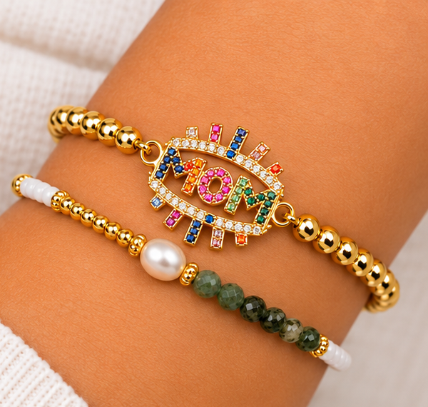 Rainbow Mom Bracelet Set – 18K Gold Plated