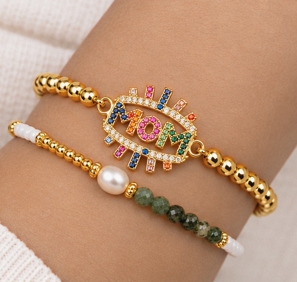 Rainbow Mom Bracelet Set – 18K Gold Plated