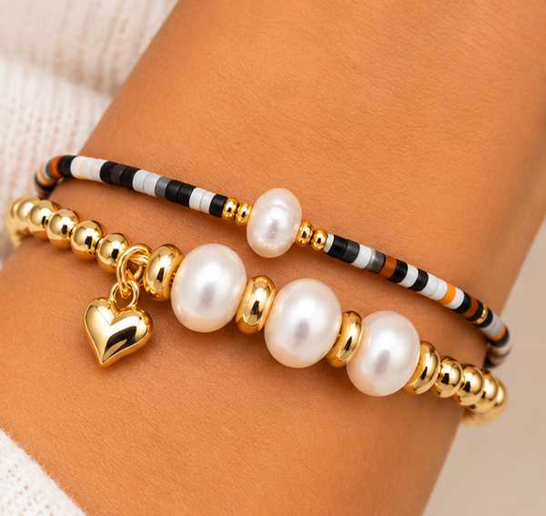 Pearl Ball Bracelet Set – 18K Gold Plated