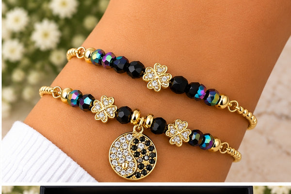 Yin Yang Charm Bracelet Set – 18K Gold Plated