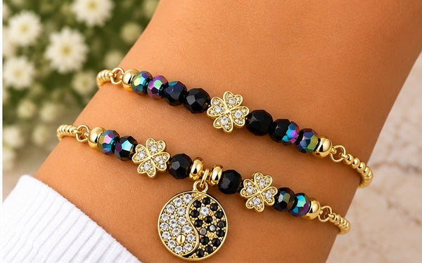 Yin Yang Charm Bracelet Set – 18K Gold Plated
