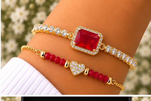 Red Cubic Diamond Charm Bracelet – 18K Gold Plated