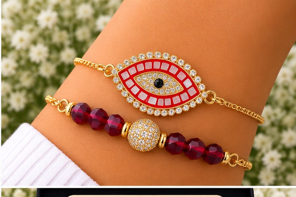 Red Evil Eye Cubic Zirconia Bracelet – 18K Gold Plated