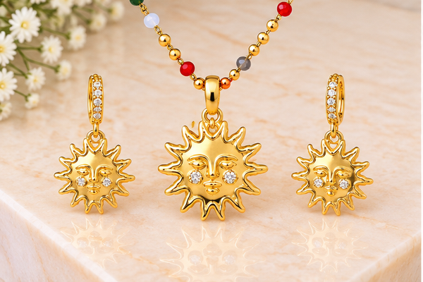 Sun Necklace/Earrings Set – 18K Gold Plated