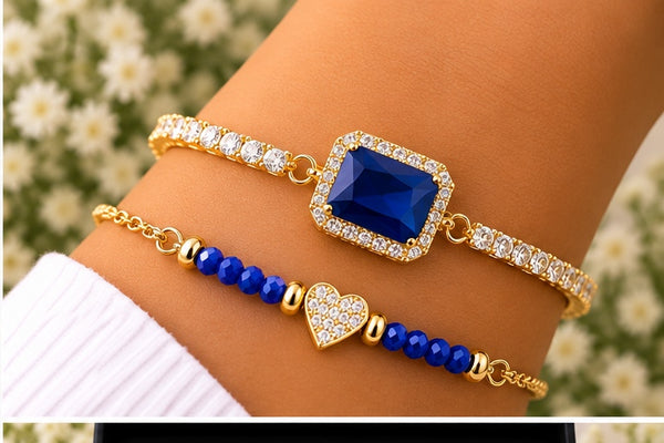 Blue Cubic Diamond Charm Bracelet – 18K Gold Plated