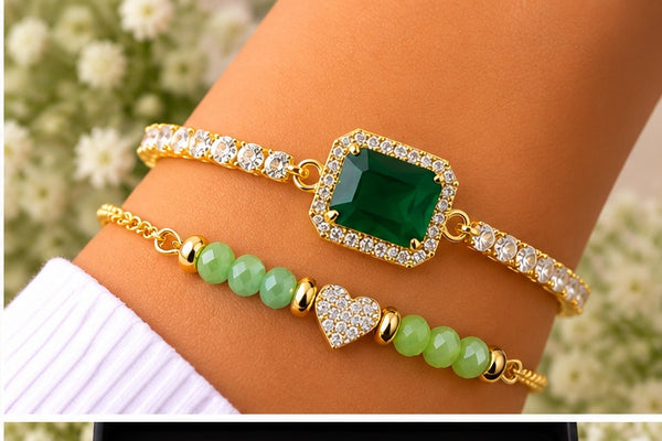 Green Cubic Diamond Charm Bracelet – 18K Gold Plated