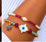 Shell Hamsa Bracelet Set – 18K Gold Plated Red