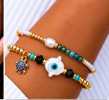 Shell Hamsa Bracelet Set – 18K Gold Plated
