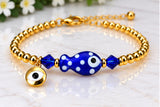 Blue Ceramic Fish Charm Bracelet – 18K Gold Plated