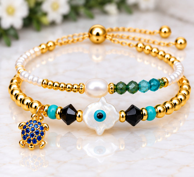 Shell Hamsa Bracelet Set