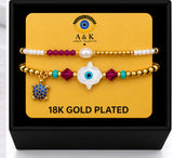 Shell Hamsa Bracelet Set – 18K Gold Plated Red