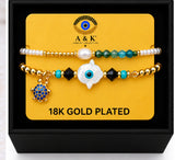 Shell Hamsa Bracelet Set – 18K Gold Plated