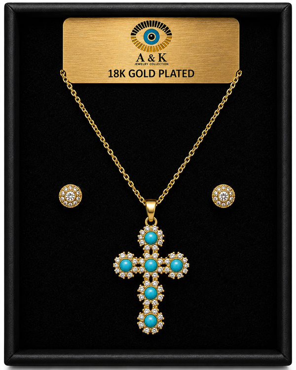 Cross Necklace Set – 18K Gold Plated