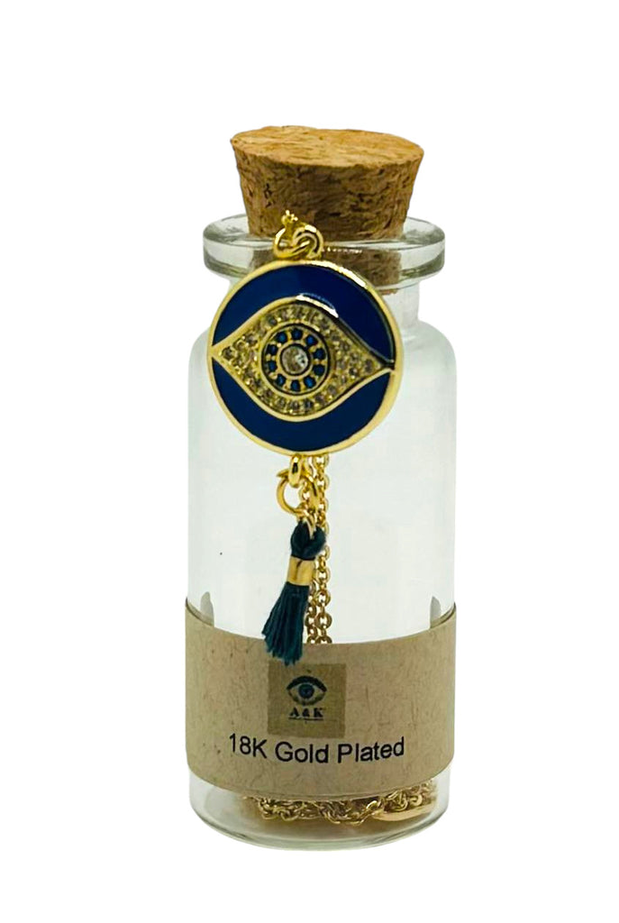 18K Gold-Plated Necklace with Blue Cubic Zirconia Circle Eye Charm